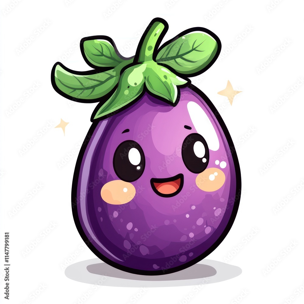 Obraz premium Cute cartoon eggplant with happy face.