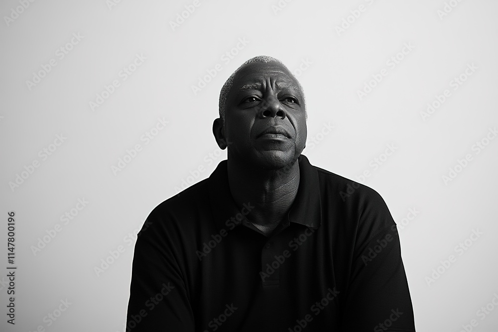 Contemplative expression captured in monochrome, highlighting de