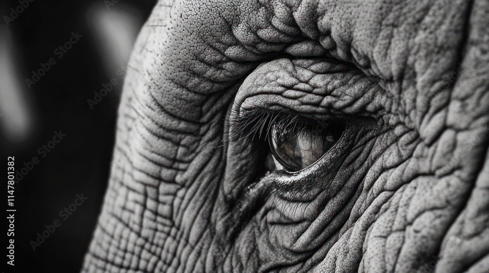 The Wisdom in an Elephant's Eye: A Black and White Close-up