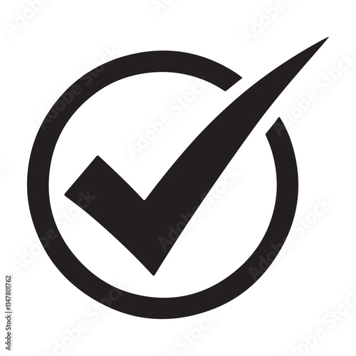 Bold Black Checkmark Silhouette Icon in a Circle for Approval and Confirmation