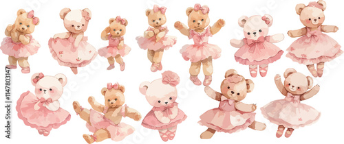 ballerina teddy bear watercolor clipart