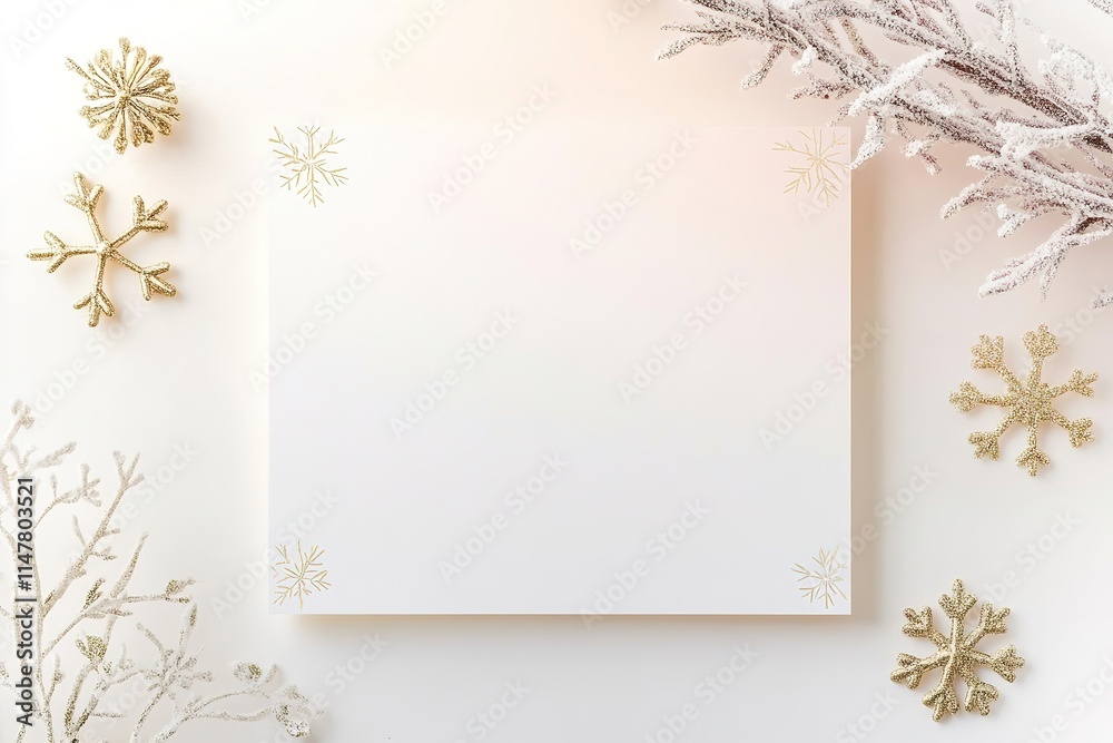 Blank canvas surrounded by elegant snowflakes and delicate branc Blank canvas surrounded by elegant snowflakes and delicate branc