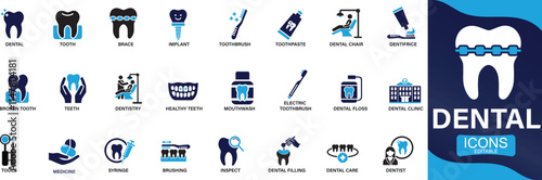 Dental icon set. tooth, dentist, toothpaste, toothbrush, teeth, implant You can easily change the color.