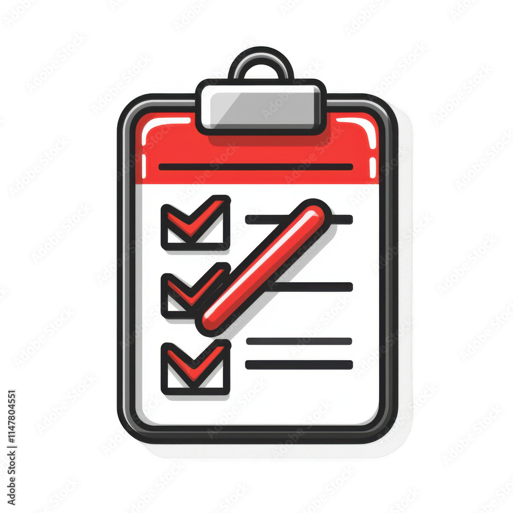 Red icon of checklist isolated on a transparent background Minimalist flat icon, vector logo style sign clipart on a no background png