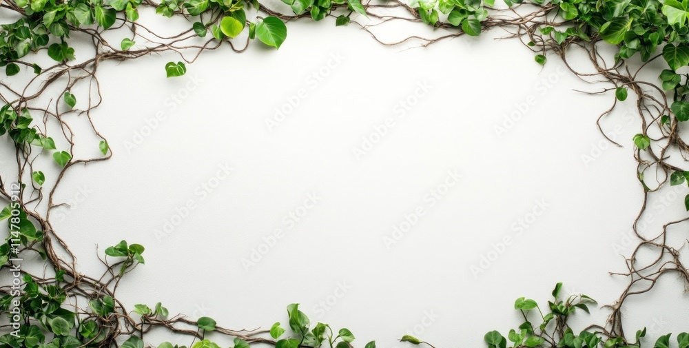 Fototapeta premium Green vine frame on white background.
