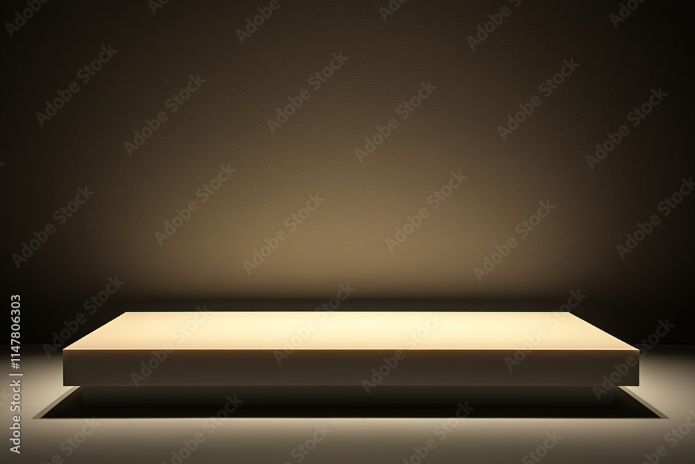Minimalist display platform illuminated softly, highlighting cle Minimalist display platform illuminated softly, highlighting cle