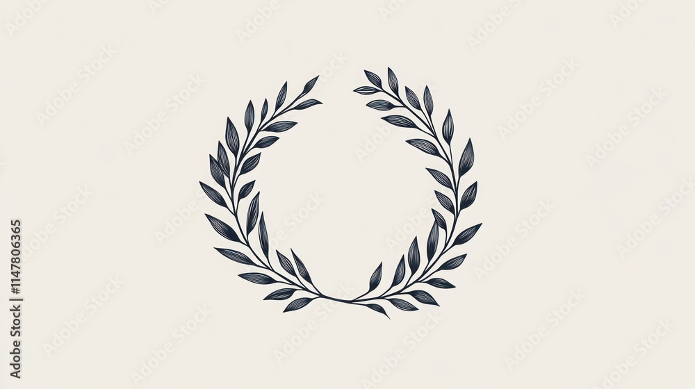 Elegant dark gray laurel wreath frame on beige background. Elegant dark gray laurel wreath frame on beige background.