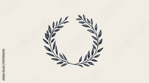 Elegant dark gray laurel wreath frame on beige background.