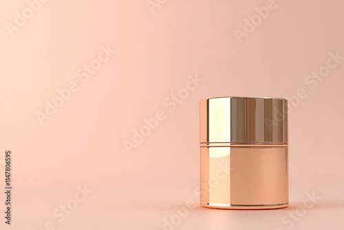 Elegant skincare jar with glossy lid, set against soft pastel ba photo