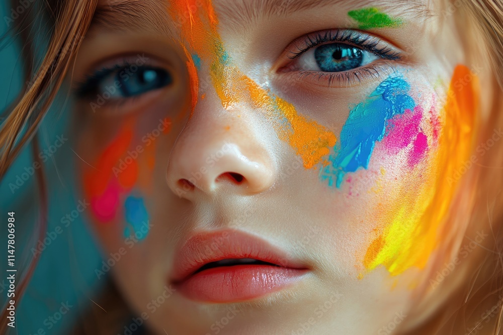 young girl in colourful paint young girl in colourful paint