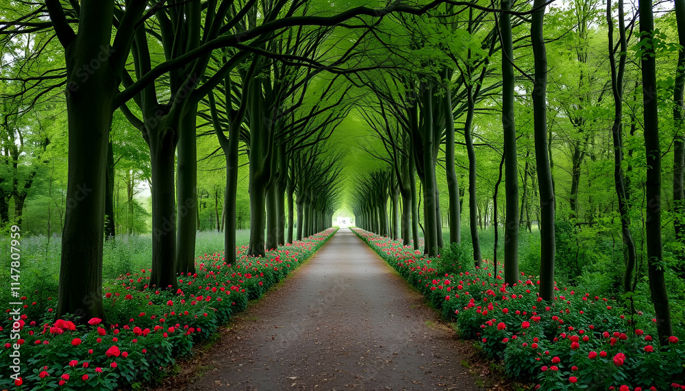 Naklejka premium path in the forest moist forest path surrounded by greenery