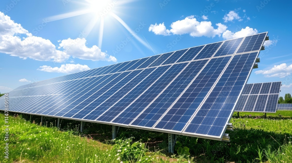 Solar cell in solar farm, Alternative energy and sustainable energy, photovoltaic, Pure energy renewable, clean energy, solar energy, reduce global warming, environment, green energy