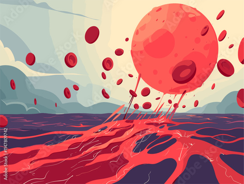 Vector Illustration: Microscopic Voyage through the Bloodstream, Unraveling the Symphony of Life's Foundation