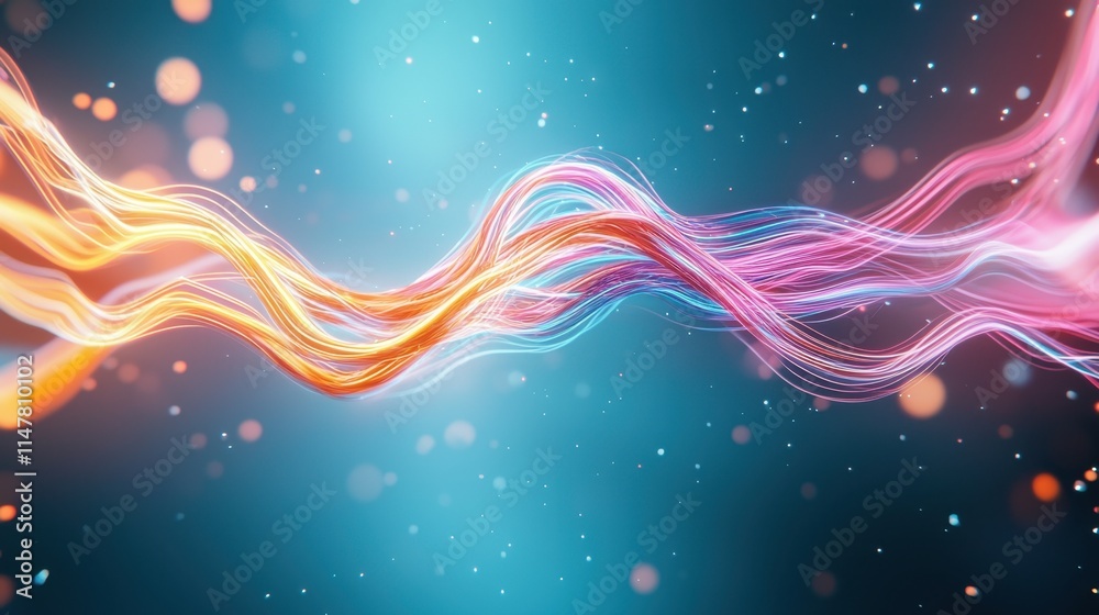 Obraz premium The 3D render features a futuristic cyber space environment with vibrant neon lines intertwining and pulsating, creating a visually stunning and immersive digital landscape.