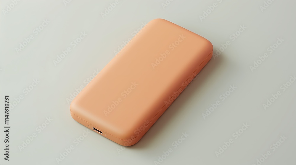 A compact portable power bank with a matte surface, placed on white. A compact portable power bank with a matte surface, placed on white.