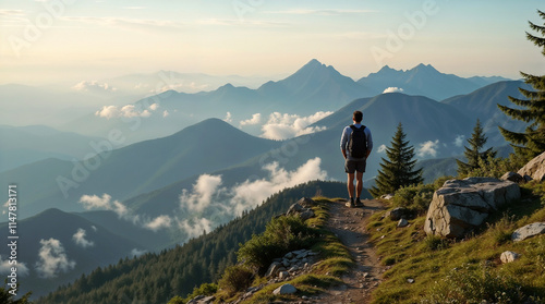 Hiker standing on a rocky ridge