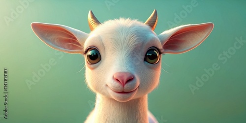 Wallpaper Mural Cute 3D Cartoon Goat Minimalist Photography - Adorable Baby Goat,  Simple Background,  3D Render,  Cartoon Animal Torontodigital.ca