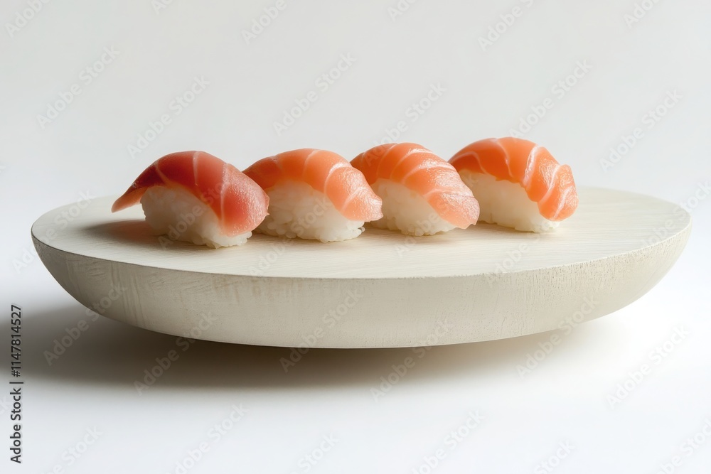 Precision Arranged Sushi Platter on Minimalist Background Precision Arranged Sushi Platter on Minimalist Background