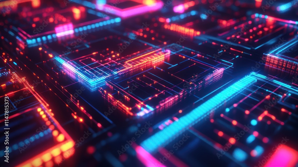 Abstract Digital Circuitry: Neon Glow in Cyberspace Abstract Digital Circuitry: Neon Glow in Cyberspace