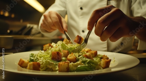 Wallpaper Mural Chef plating salad with croutons. Torontodigital.ca