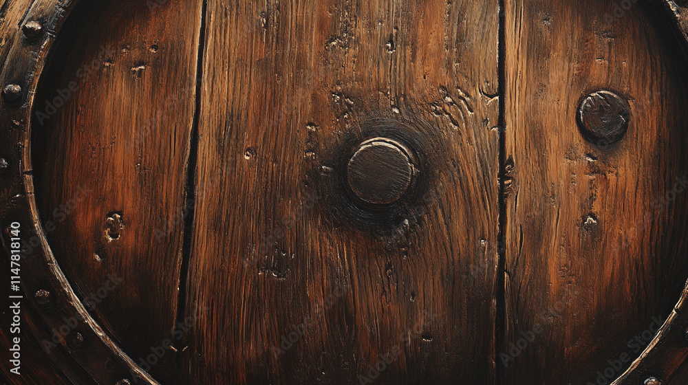 Detailed wooden barrel front view with rich textures and aged surface. Detailed wooden barrel front view with rich textures and aged surface.