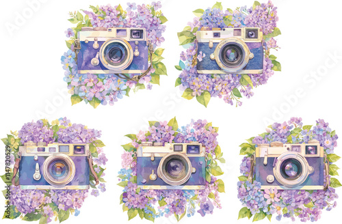 floral camera watercolor clipart