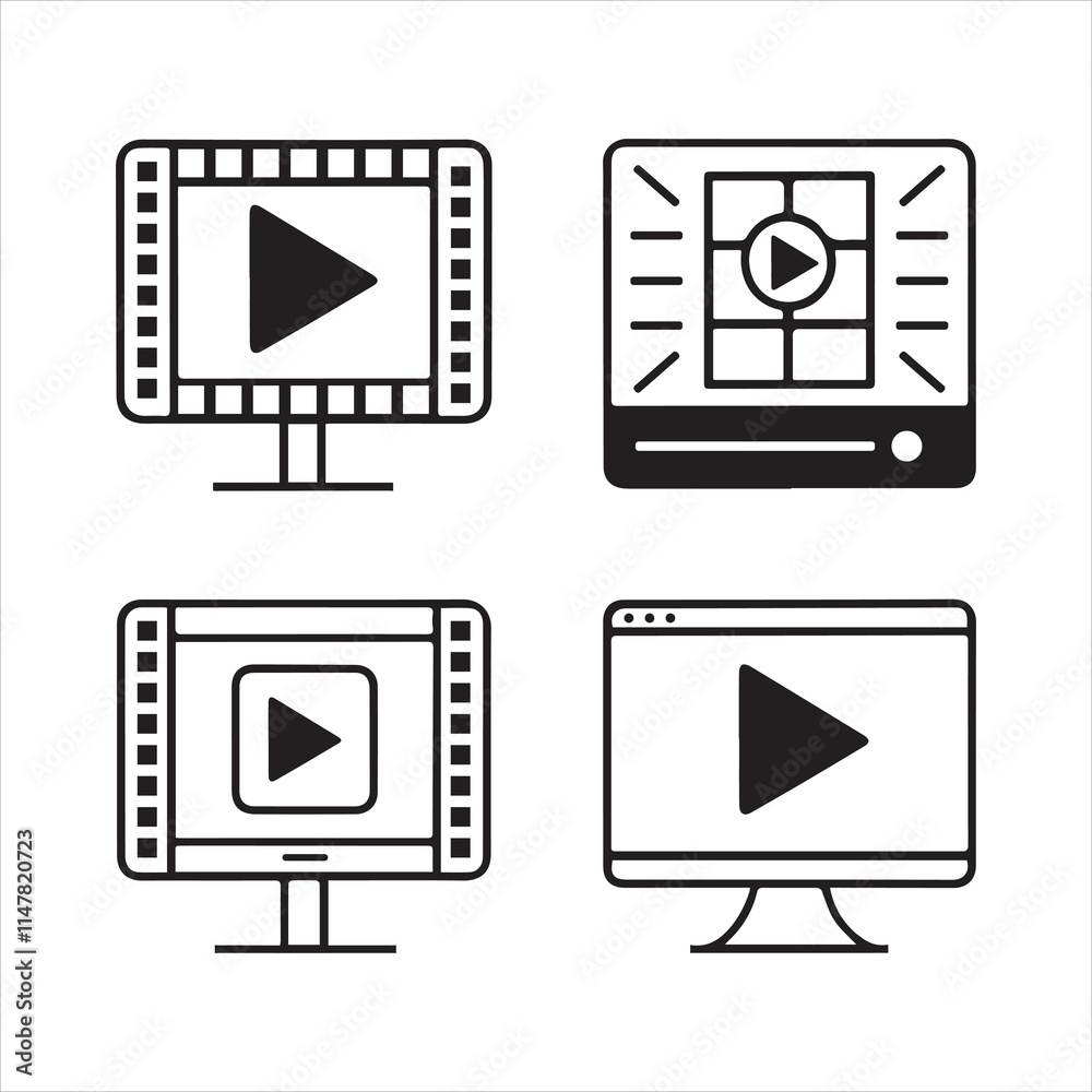 video play icons vector editable eps 10 icons set on a white background video play icons vector editable eps 10 icons set on a white background