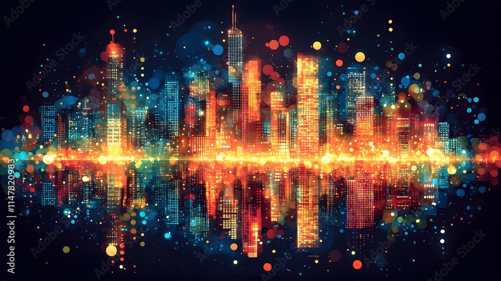 Flat vector of a cityscape with lights transitioning from on to off for Earth Hour Flat vector of a cityscape with lights transitioning from on to off for Earth Hour
