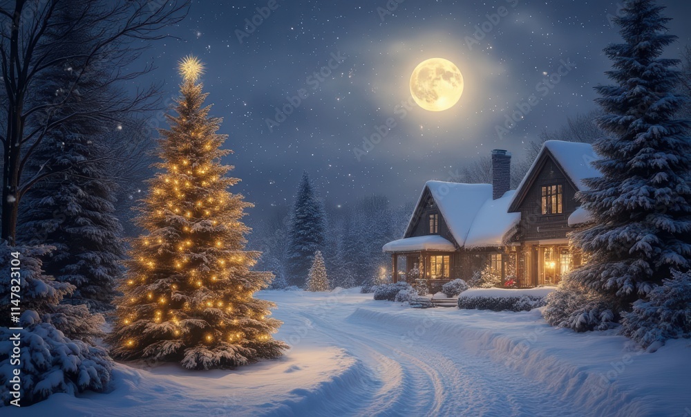Cozy winter night with Christmas lights Cozy winter night with Christmas lights