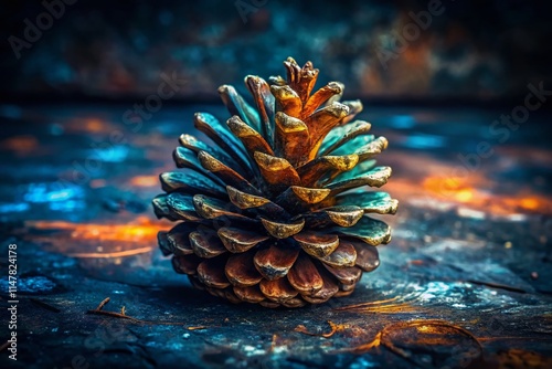 Dark Urban Exploration: Generative AI Linotype Pine Cone Photography