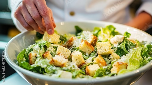Wallpaper Mural Chef adds croutons to Caesar salad. (1) Torontodigital.ca