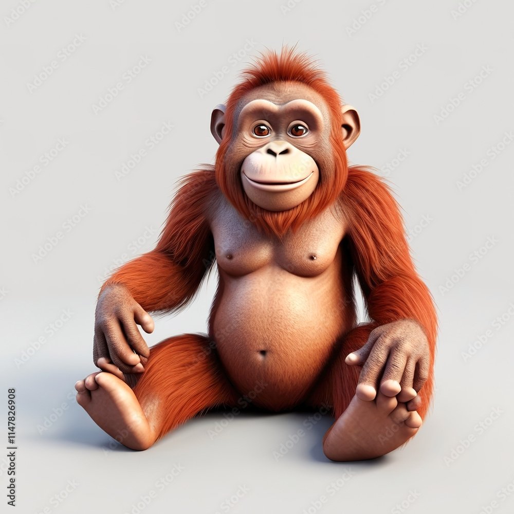 Fototapeta premium 3D cartoon orangutan, isolated on a white background. 