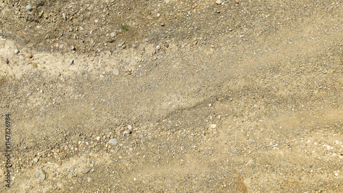Perpendicular aerial view of a barren and rocky terrain. Ideal for textures and patterns.