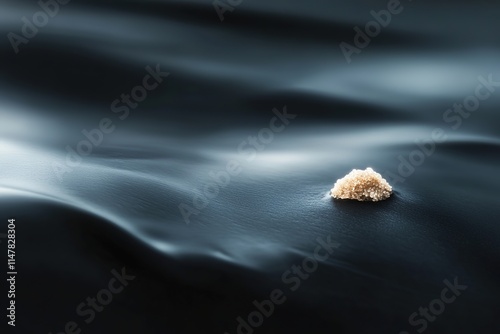 grain of sand magnified and resting on smooth dark surface with subtle reflections photo