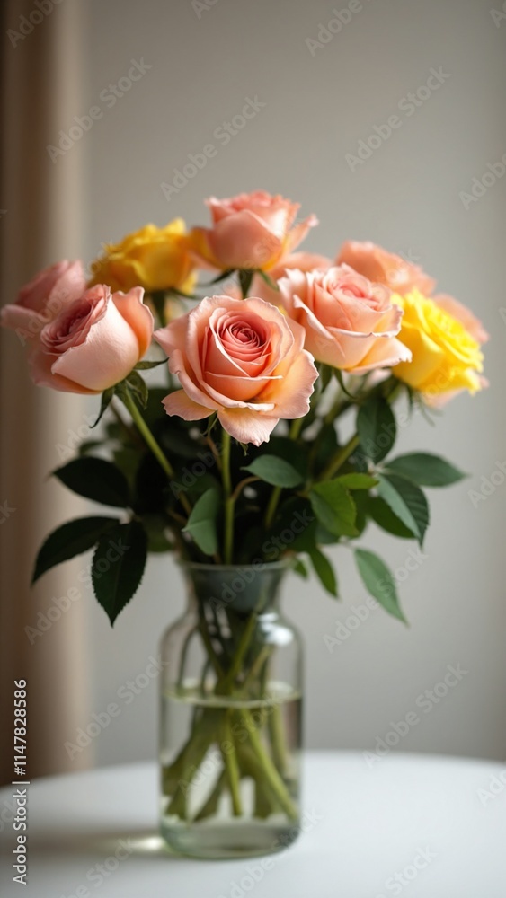 In a vase pink and yellow roses - backdrop for a birthday, Valentine's Day, Mother's Day, wedding, engagement In a vase pink and yellow roses - backdrop for a birthday, Valentine's Day, Mother's Day, wedding, engagement