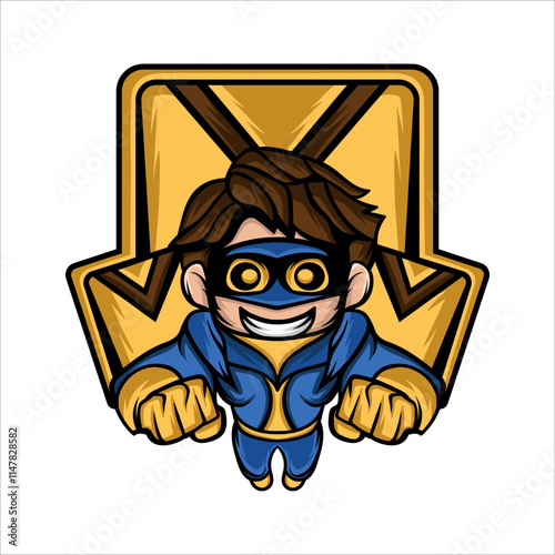 This is an illustration of a superhero who is happy to deliver an ordered package.