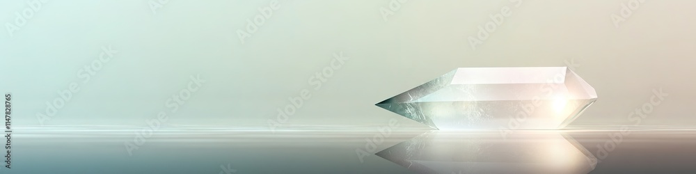 single glowing crystal shard resting on reflective surface with faint gradient backdrop single glowing crystal shard resting on reflective surface with faint gradient backdrop