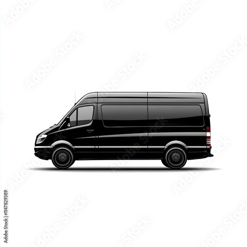 Black cargo van isolated on white background.