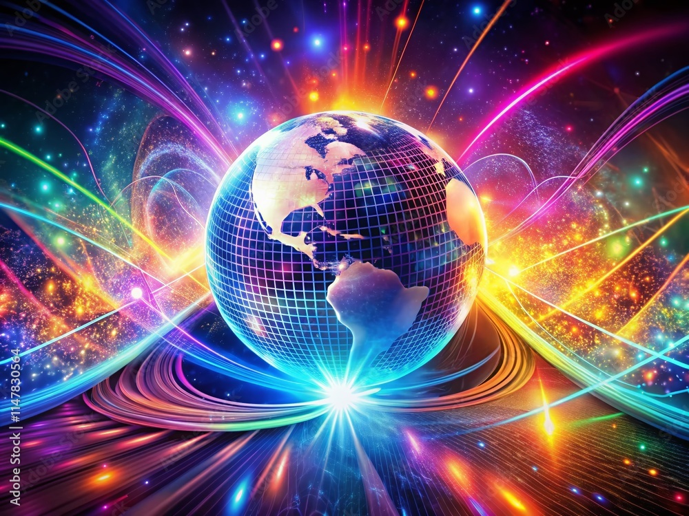 Fototapeta premium Disco Globe Background, Abstract Double Exposure Flyer Design, Party Poster Template