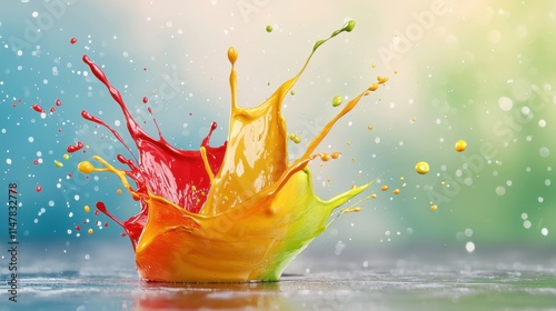 A vibrant and abstract desktop wallpaper featuring a visually striking paint splash design in ultra high resolution 8k quality.
