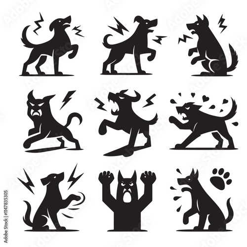 Aggressive dog silhouettes.
