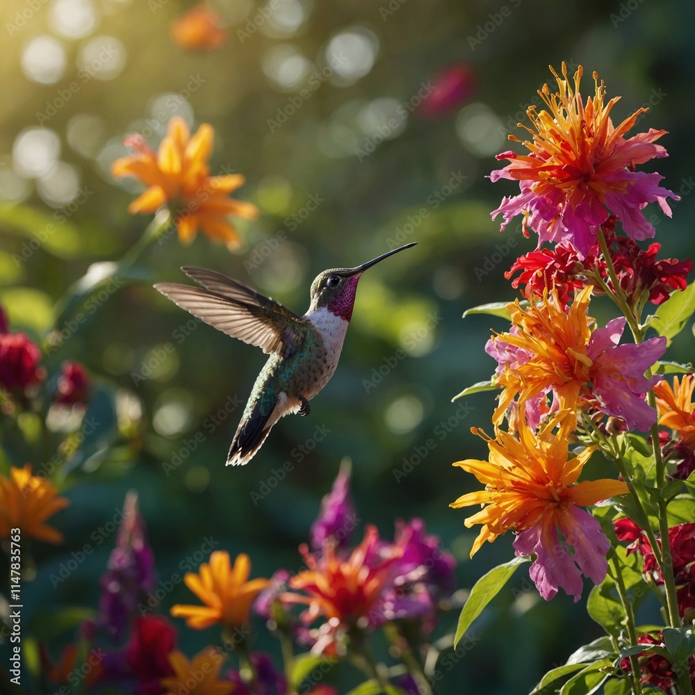 Naklejka premium hummingbird and flower