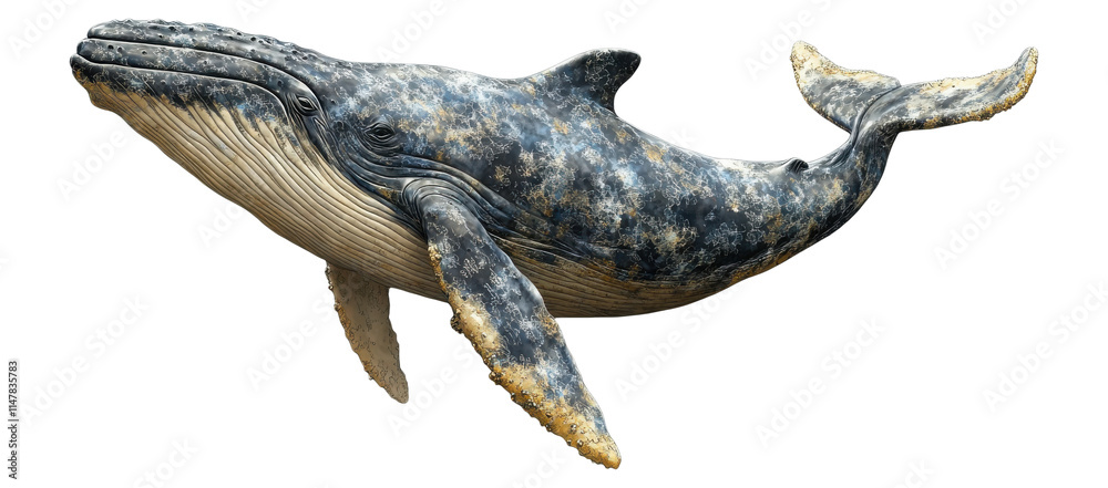 Realistic humpback whale with detailed texture, isolated on transparent background Realistic humpback whale with detailed texture, isolated on transparent background