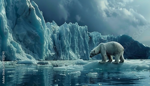 A poignant image of a polar bear stranded on a rapidly melting ice floe photo