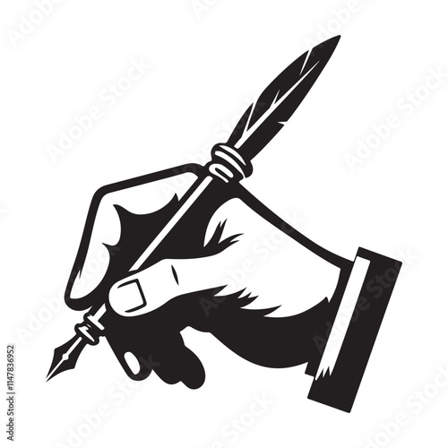 Elegant Silhouette of a Hand Holding a Quill Pen