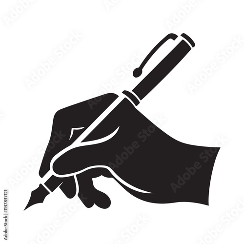 Elegant Silhouette of a Hand Holding a Fountain Pen Ready to Write