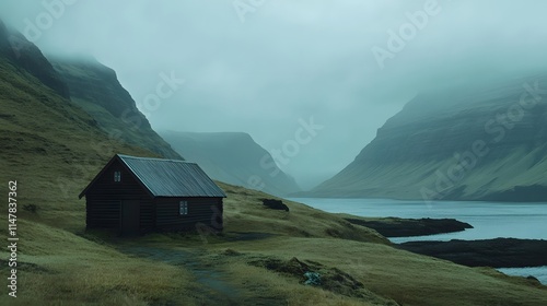 Secluded Cabin Nestled Amongst Misty Green Mountains