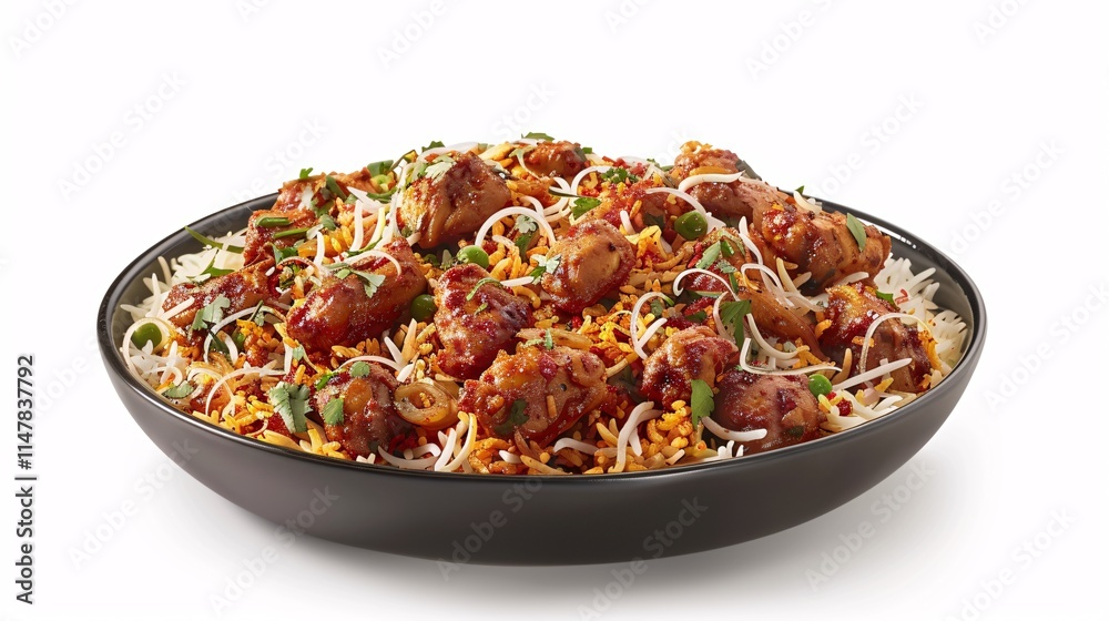A vibrant plate of Indian Biryani featuring fragran A vibrant plate of Indian Biryani featuring fragran