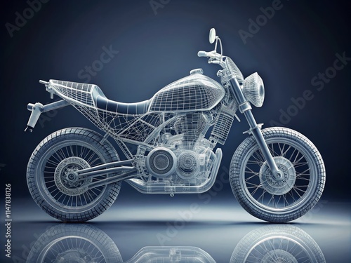 Double Exposure Motorcycle AI Art: Generative Wireframe Design, Gray Background, Abstract Motorcycle Photography photo