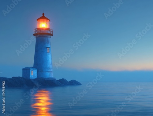 Wallpaper Mural Lighted lighthouse on rocky coast at twilight. Torontodigital.ca